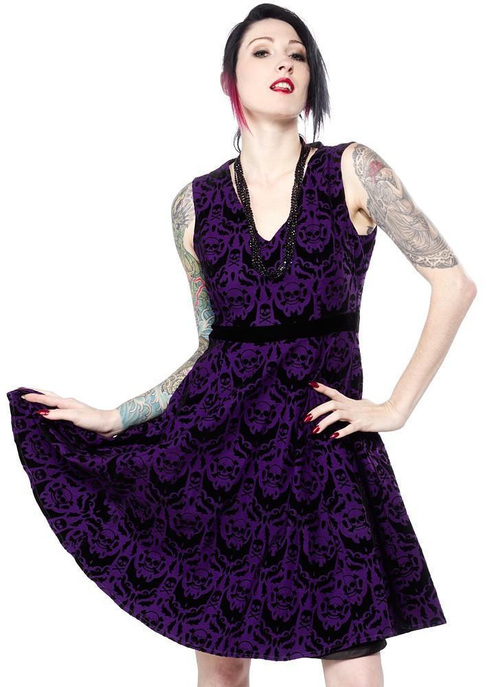 Spooky Damask Dress Purple (XS-3XL) - darkling.be