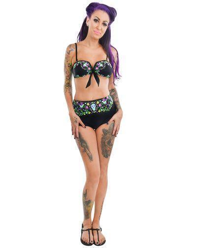 Wendy High waist Bikini - Sugar Skull Embroidery - darkling.be