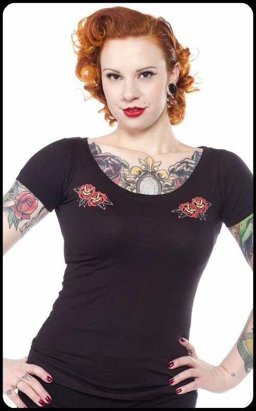 Tattoo Roses Fitted Scoop Tee - darkling.be