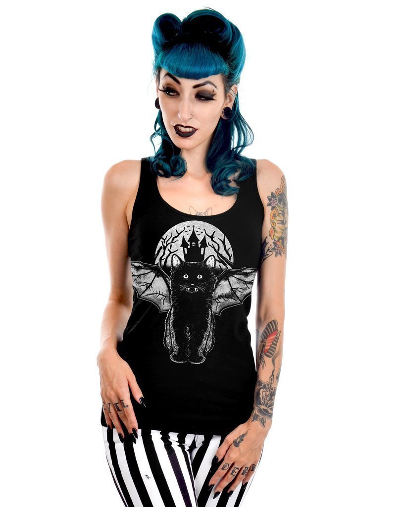 Vampire Bat Cat Racerback Fitted Tank Top - darkling.be